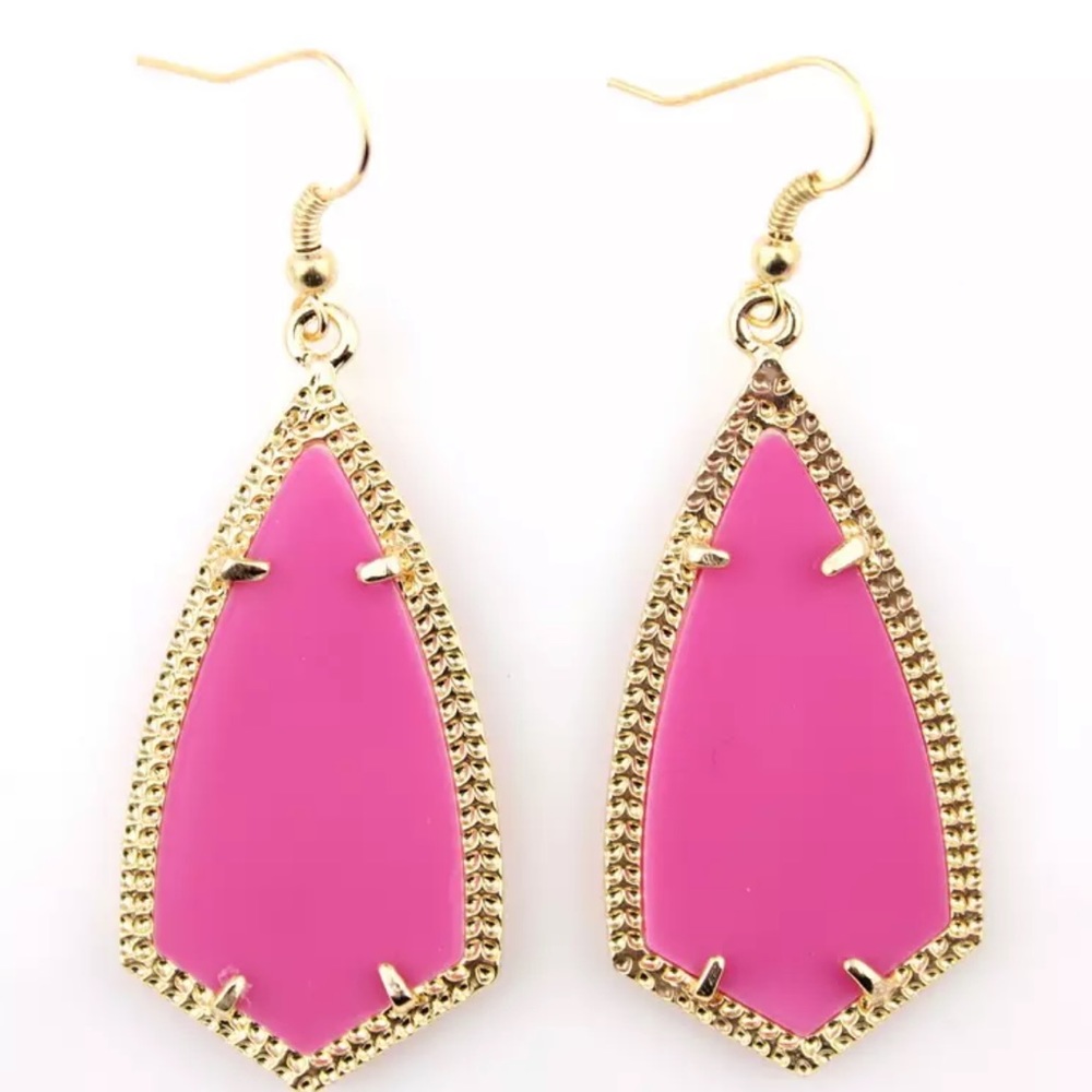 Arrow Shaped Chandelier Earrings vibrant colors Pink Goldtone